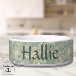 Pet Bowl - Sage Green Botanical, Personalized  Voerbakje