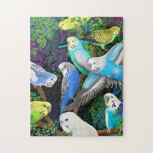 Pet Budgerigars in Ferns Puzzle Legpuzzel (Verticaal)