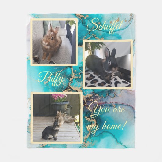 Pet bunny photo collage - green ink Fleecedecke Fleece Deken (Voorkant)