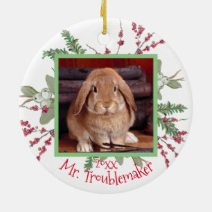 Pet Bunny Rabbit kerstfoto Santa Cute Custom Keramisch Ornament