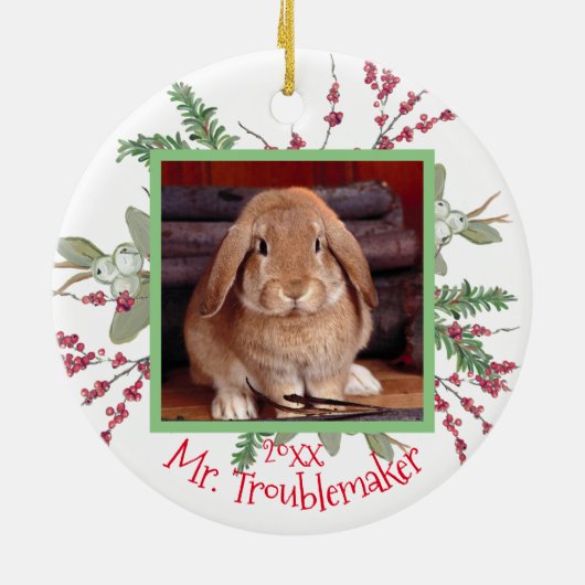 Pet Bunny Rabbit kerstfoto Santa Cute Custom Keramisch Ornament (Achterkant)