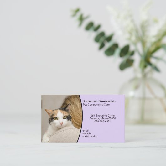 Pet Care Custom Photo Pastel Paarse Visitekaartje (Staand voorkant)