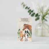 Pet Care Dog Cat Horse Animals Boho Waterverf Visitekaartje (Staand voorkant)
