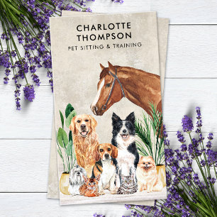 Pet Care Dog Cat Horse Animals Boho Waterverf Visitekaartje