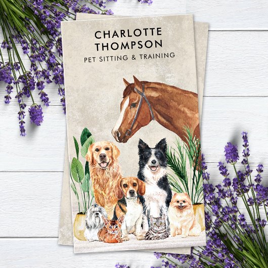 Pet Care Dog Cat Horse Animals Boho Waterverf Visitekaartje