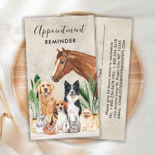 Pet Care Dog Cat Horse Animals Sitter Waterverf Afsprakenkaartje