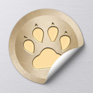 Pet Care Dog Paw Print Gold Ronde Sticker