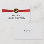 Pet Care Gold Paw Red Ribbon Elegant Visitekaartje (Voorkant / Achterkant)