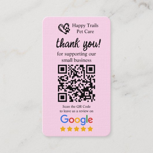 Pet Care Google Review Request Kaart met QR-code Visitekaartje (Voorkant)