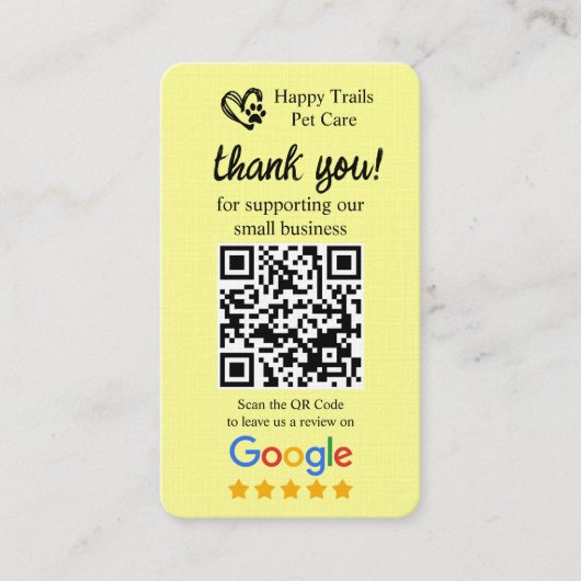 Pet Care Google Review Request Kaart met QR-code Visitekaartje (Voorkant)