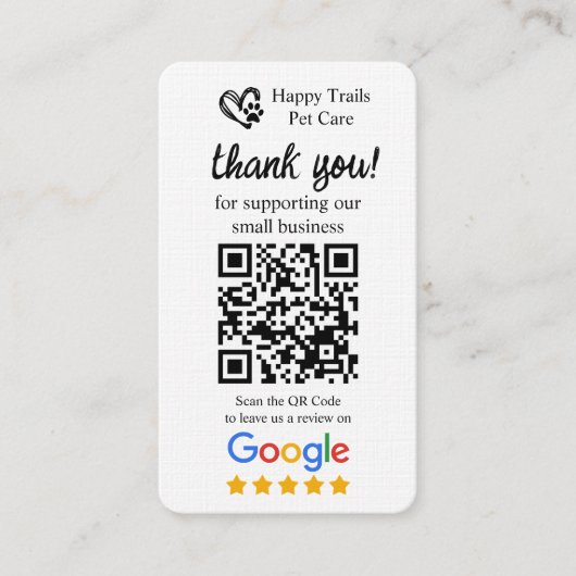 Pet Care Google Review Request Kaart met QR-code Visitekaartje (Voorkant)