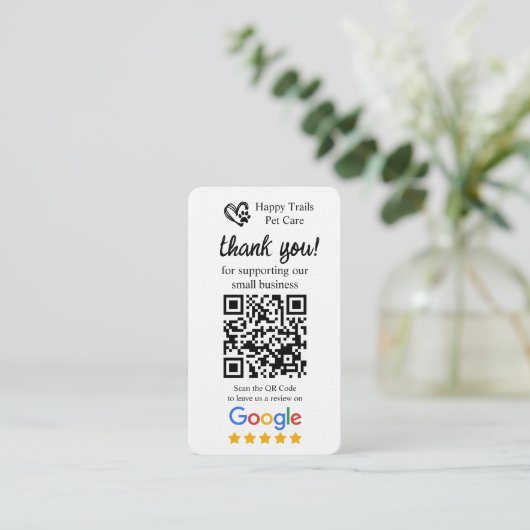 Pet Care Google Review Request Kaart met QR-code Visitekaartje (Staand voorkant)