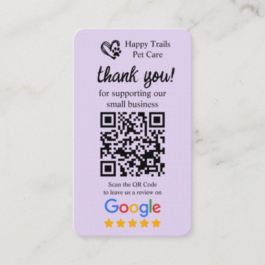 Pet Care Google Review Request Kaart met QR-code Visitekaartje (Voorkant)