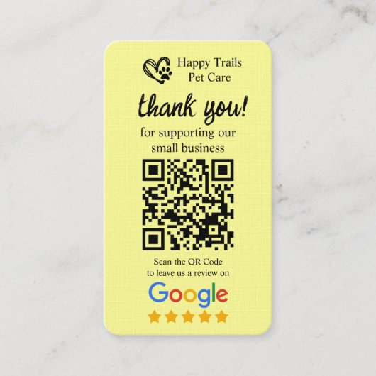 Pet Care Google Review Request Kaart met QR-code Visitekaartje (Voorkant)