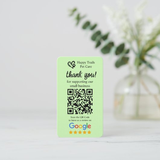 Pet Care Google Review Request Kaart met QR-code Visitekaartje (Staand voorkant)