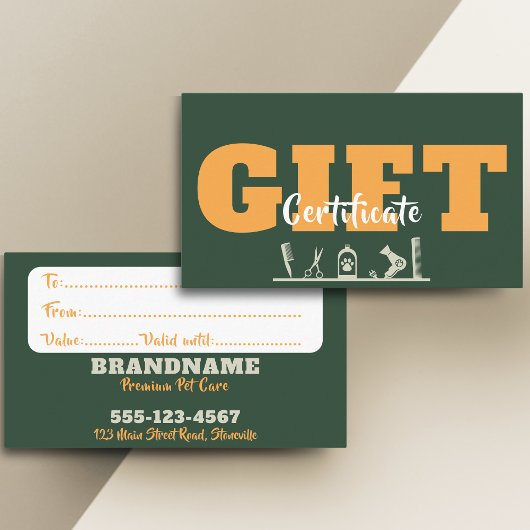 Pet Care Grooming Gift Certificate Visitekaartje