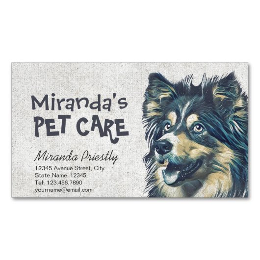 Pet Care Grooming Sitting Schattig Cartoon Dog Magnetisch Visitekaartje (Voorkant)