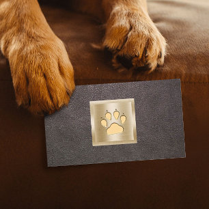 Pet Care Pet Sitting Gold Paw Logo leder Visitekaartje
