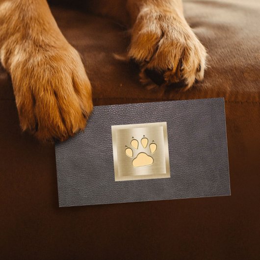 Pet Care Pet Sitting Gold Paw Logo leder Visitekaartje