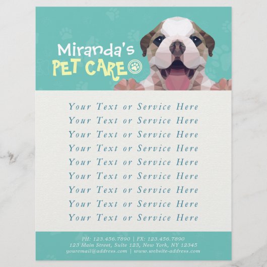 Pet Care Sitting Bathing Grooming Salon Food Shop Flyer (Voorkant)