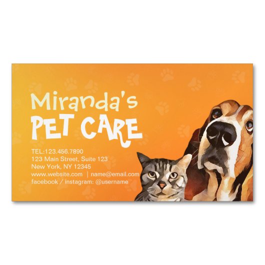 Pet Care Sitting Bathing Grooming Salon Food Shop Magnetisch Visitekaartje (Voorkant)