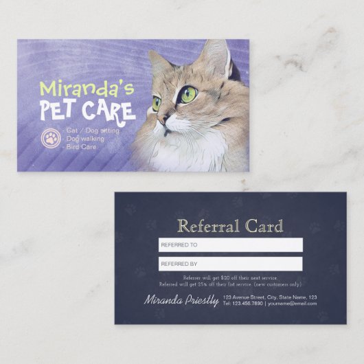 Pet Care Sitting Bathing & Grooming Shop Aanbevelingskaartje (Voorkant / Achterkant)