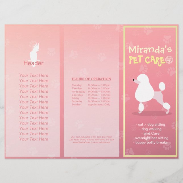 Pet Care Sitting Cartoon Dog tri-Fold Brochures (Voorkant)