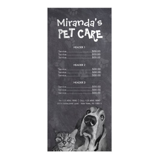 Pet Care Sitting Grooming Beauty Salon-prijslijst Reclamekaart (Voorkant)