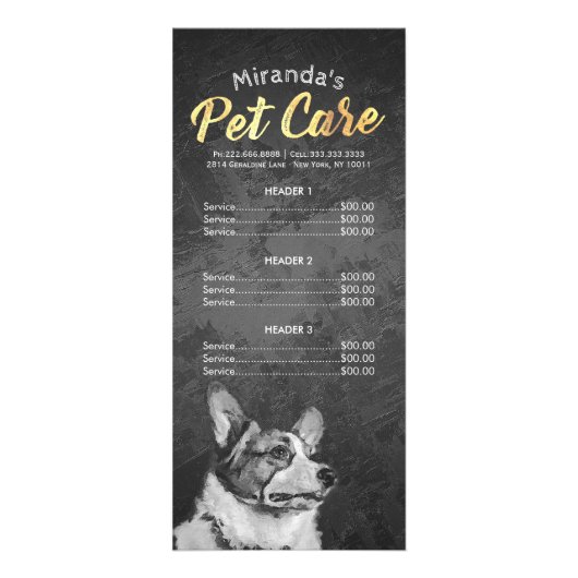 Pet Care Sitting Grooming Beauty Salon-prijslijst Reclamekaart (Achterkant)