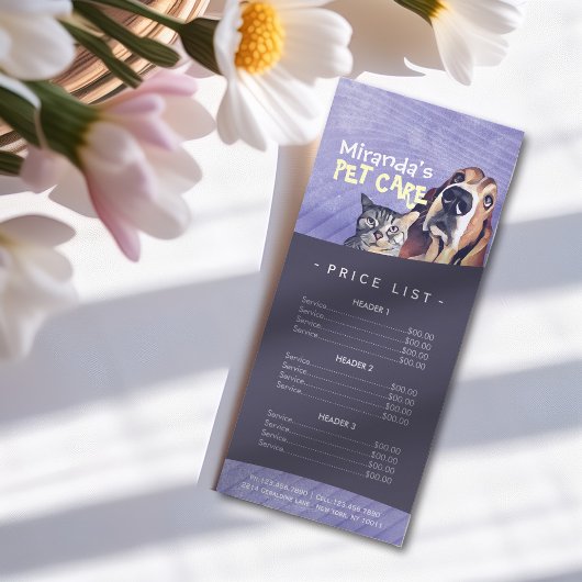 Pet Care Sitting Grooming Beauty Salon-prijslijst Reclamekaart