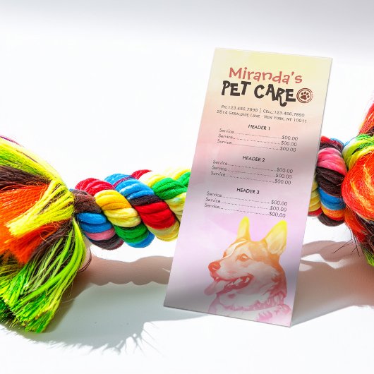 Pet Care Sitting Grooming Beauty Salon-prijslijst Reclamekaart
