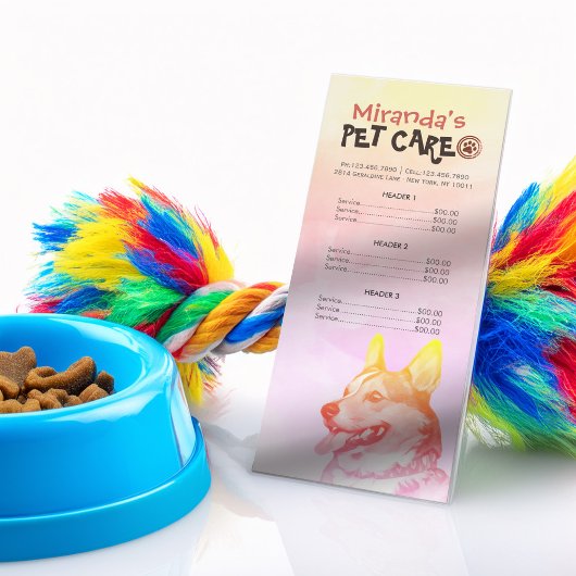Pet Care Sitting Grooming Beauty Salon-prijslijst Reclamekaart