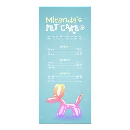 Pet Care Sitting Grooming Beauty Salon-prijslijst Reclamekaart (Voorkant)