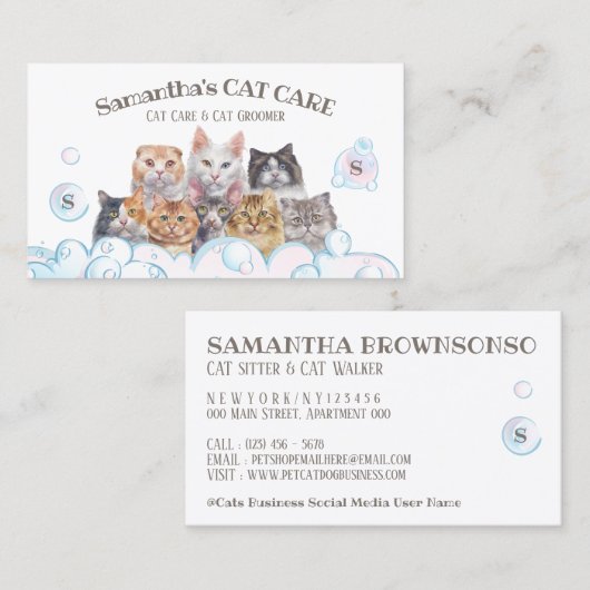 Pet Care Spa Salon Sitting Bathing Grooming Cats Visitekaartje (Voorkant / Achterkant)