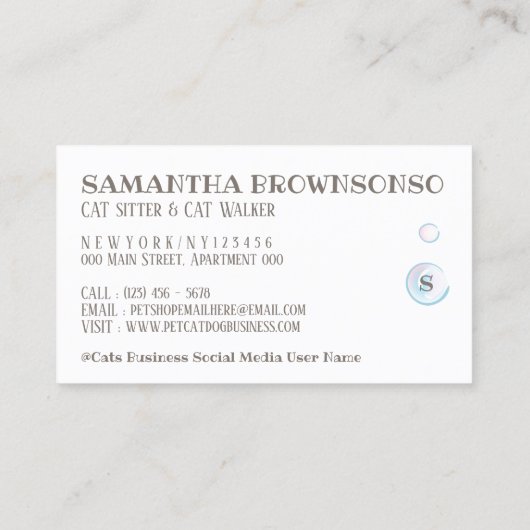 Pet Care Spa Salon Sitting Bathing Grooming Cats Visitekaartje (Achterkant)