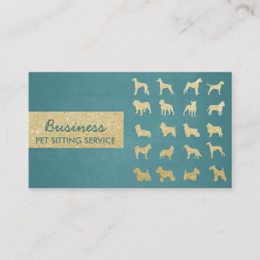 Pet Care Turquoise & Gold Dogs Silhouettes Modern Visitekaartje (Voorkant)