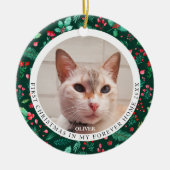 Pet Cat 2 Foto Eerste Kerstbloem Waterverf Keramisch Ornament (Voorkant)