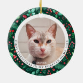 Pet Cat 2 Foto Eerste Kerstbloem Waterverf Keramisch Ornament (Achterkant)