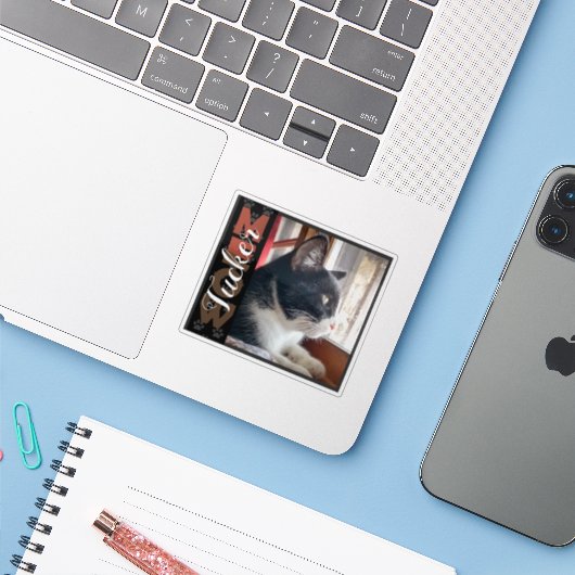 Pet Cat aangepaste naam en foto Sticker (Laptop met iPhone)