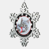 Pet Cat Black & Red Paprint Eerste Kerstmis Tin Sneeuwvlok Ornament (Rechts)