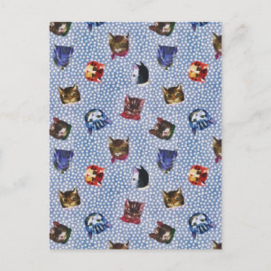 Pet Cat Blue Polka Dots Kitten Waterverf Briefkaart
