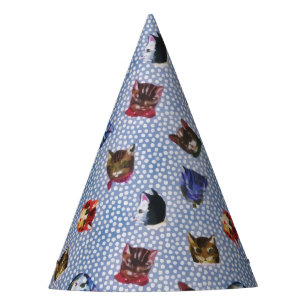 Pet Cat Blue Polka Dots Kitten Waterverf Feesthoedjes