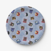 Pet Cat Blue Polka Dots Kitten Waterverf Papieren Bordje (Voorkant)
