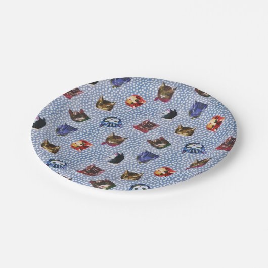 Pet Cat Blue Polka Dots Kitten Waterverf Papieren Bordje (Gekanteld)