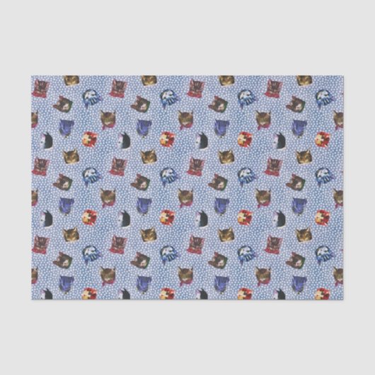 Pet Cat Blue Polka Dots Kitten Waterverf Tissuepapier (Voorkant)