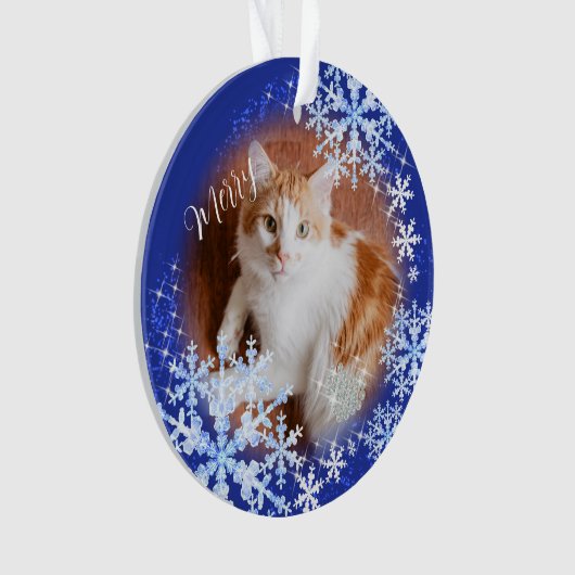 Pet Cat Christmas Blue-Ornament Ornament (voorkant)
