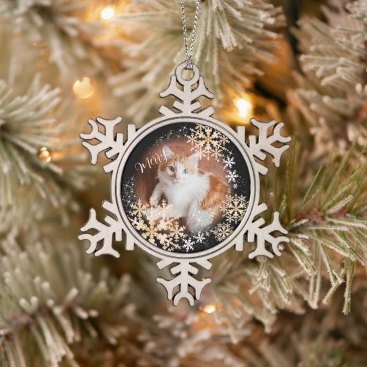 Pet Cat Christmas Zwart Goud Ornament (Boom)