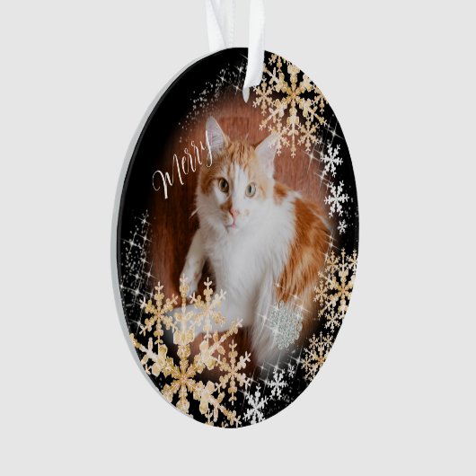 Pet Cat Christmas Zwart Goud Ornament (voorkant)