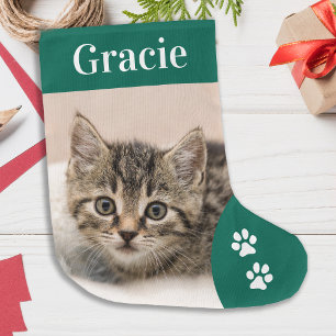 Pet Cat Custom Photo Holiday Green - aangepast Grote Kerstsok