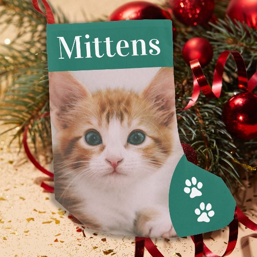 Pet Cat Custom Photo Holiday Green - aangepast Kleine Kerstsok